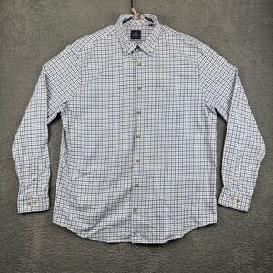Johnnie-O Mens X-Large Long Sleeve Button Down Shirt Blue White Plaid Casual